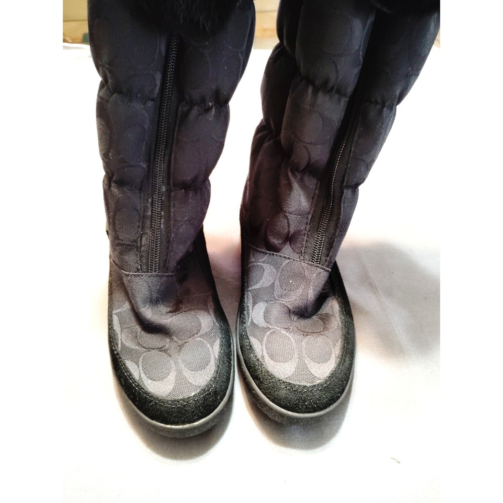 COACH Theona Signature Jacquard Rabbit Fur Winter Boots Goth Old Money Black 6B - Picture 5 of 13